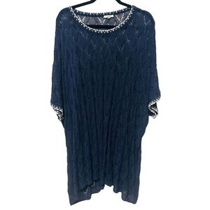 Easel Navy Blue Crochet Lightweight Sweater Top Swim Cover M/L Oversized